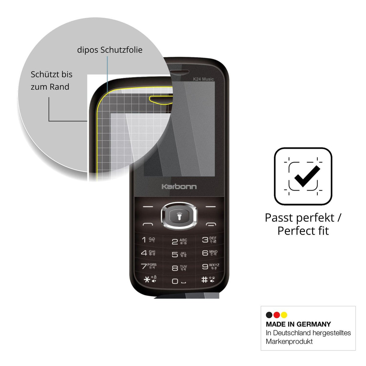 Schutz gegen Kratzer auf dem Karbonn K24 Music Glas durch Schlüssel oder Ähnliches