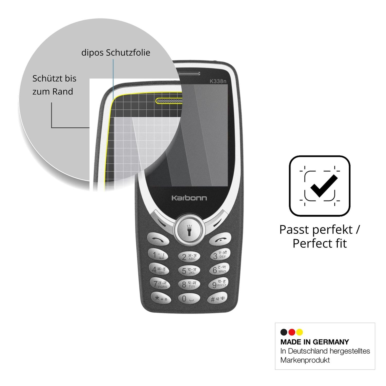 Schutz gegen Kratzer auf dem Karbonn K338n Glas durch Schlüssel oder Ähnliches