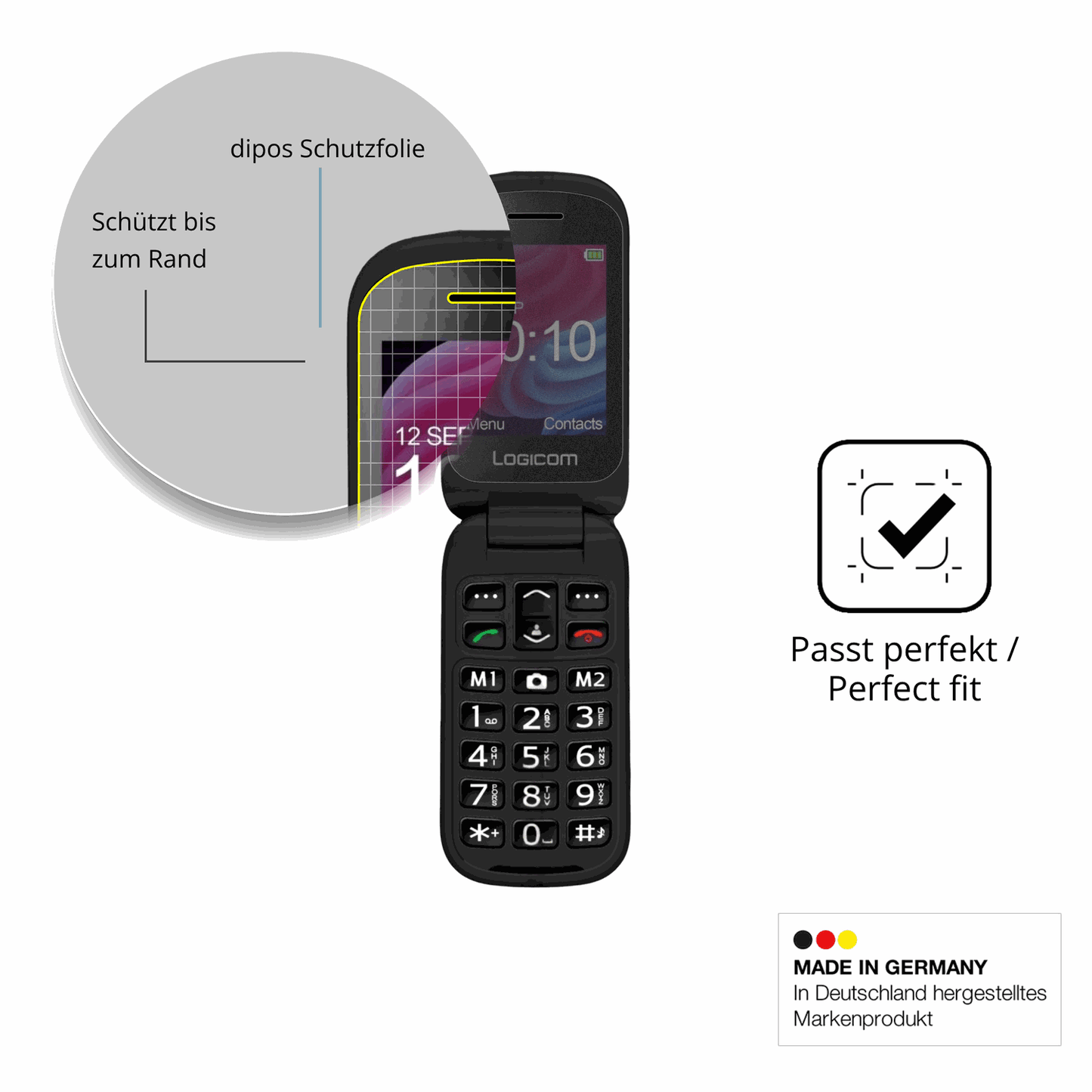 Schutz gegen Kratzer auf dem Logicom Fleep XL Glas durch Schlüssel oder Ähnliches