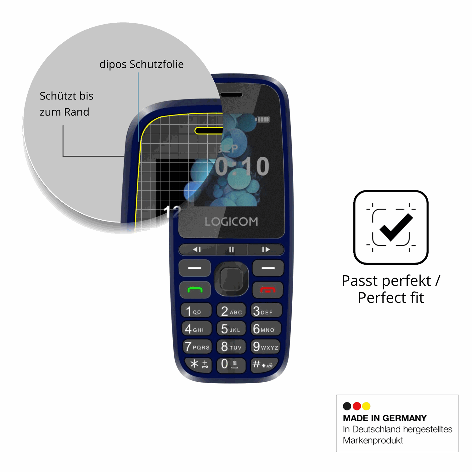 Schutz gegen Kratzer auf dem Logicom Posh 402 Glas durch Schlüssel oder Ähnliches