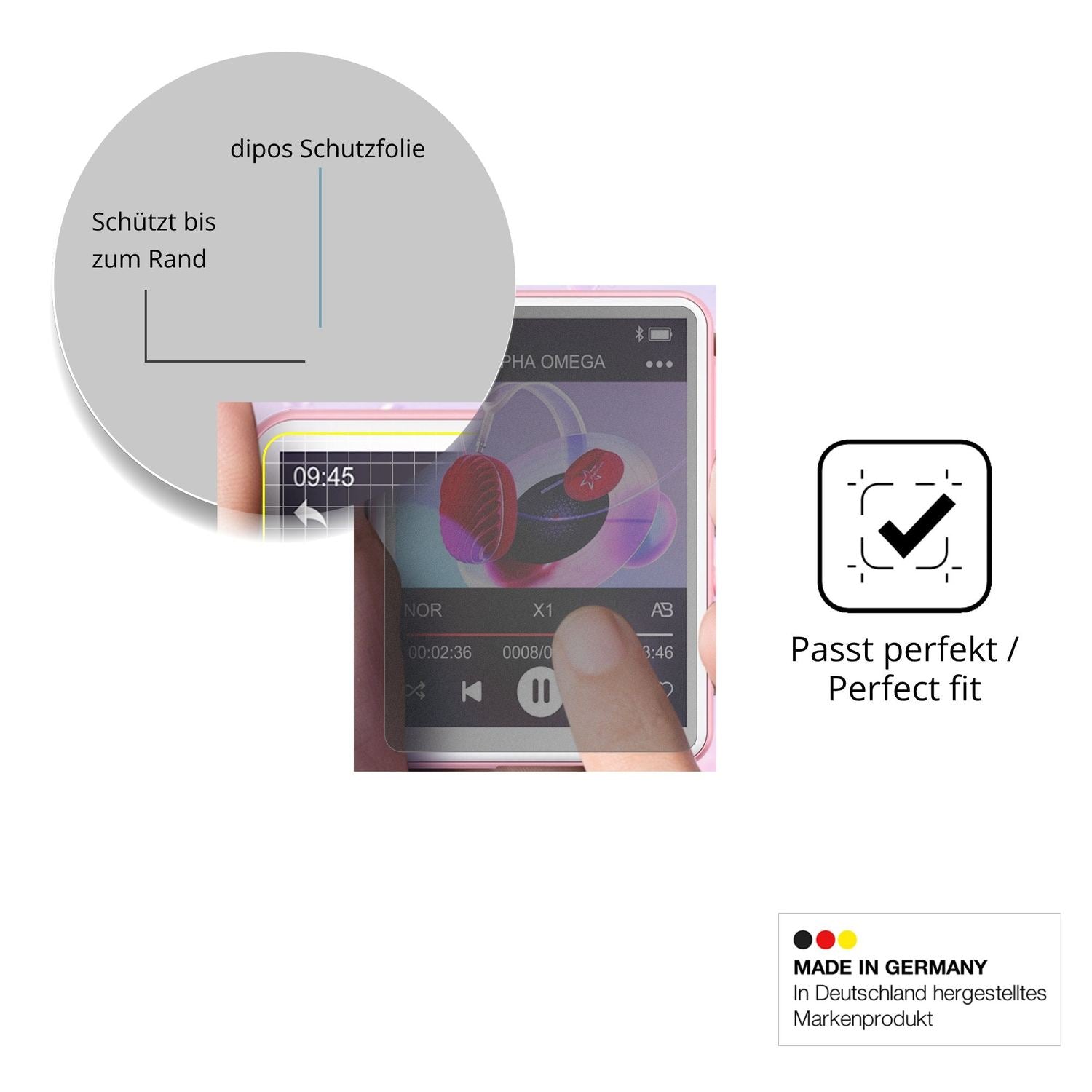 Schutz gegen Kratzer auf dem Oilsky M1 MP3-Player Glas durch Schlüssel oder Ähnliches