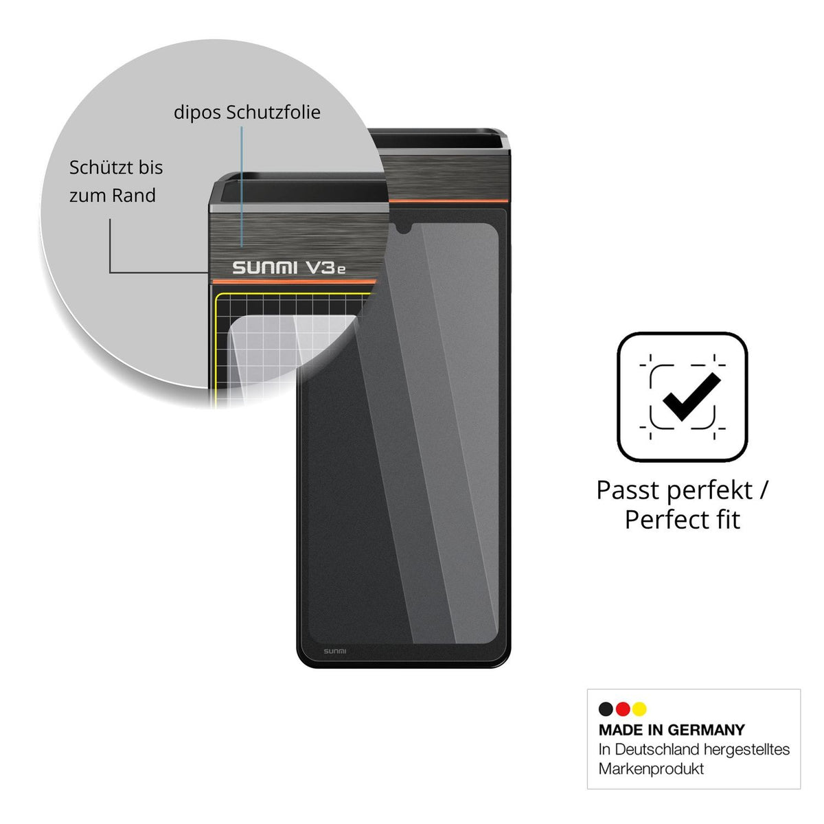 Schutz gegen Kratzer auf dem Sunmi V3e Glas durch Schlüssel oder Ähnliches