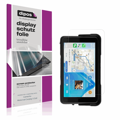 Klare Displayschutzfolie von dipos passend für camechomotorrad carplay 5 zoll, präziser Zuschnitt und blasenfrei montiert