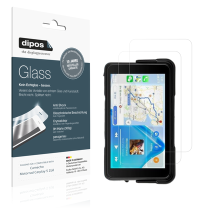 Klare Displayschutzfolie von dipos passend für camechomotorrad carplay 5 zoll, 9H kratzfest und blasenfrei montiert