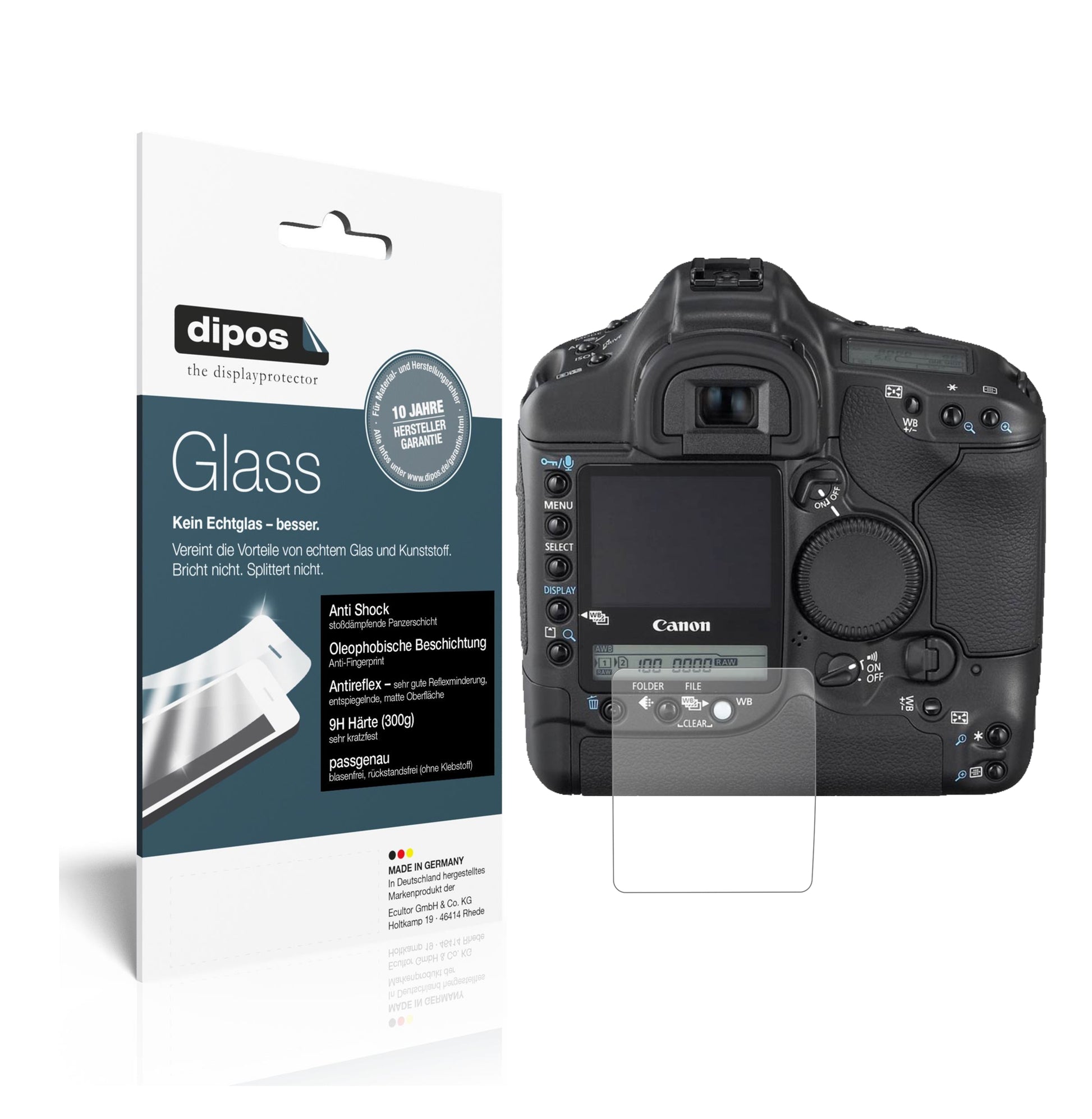 Matte Displayschutzfolie von dipos passend für Canon Eos 1DS Mark III, 9H kratzfest und blasenfrei montiert