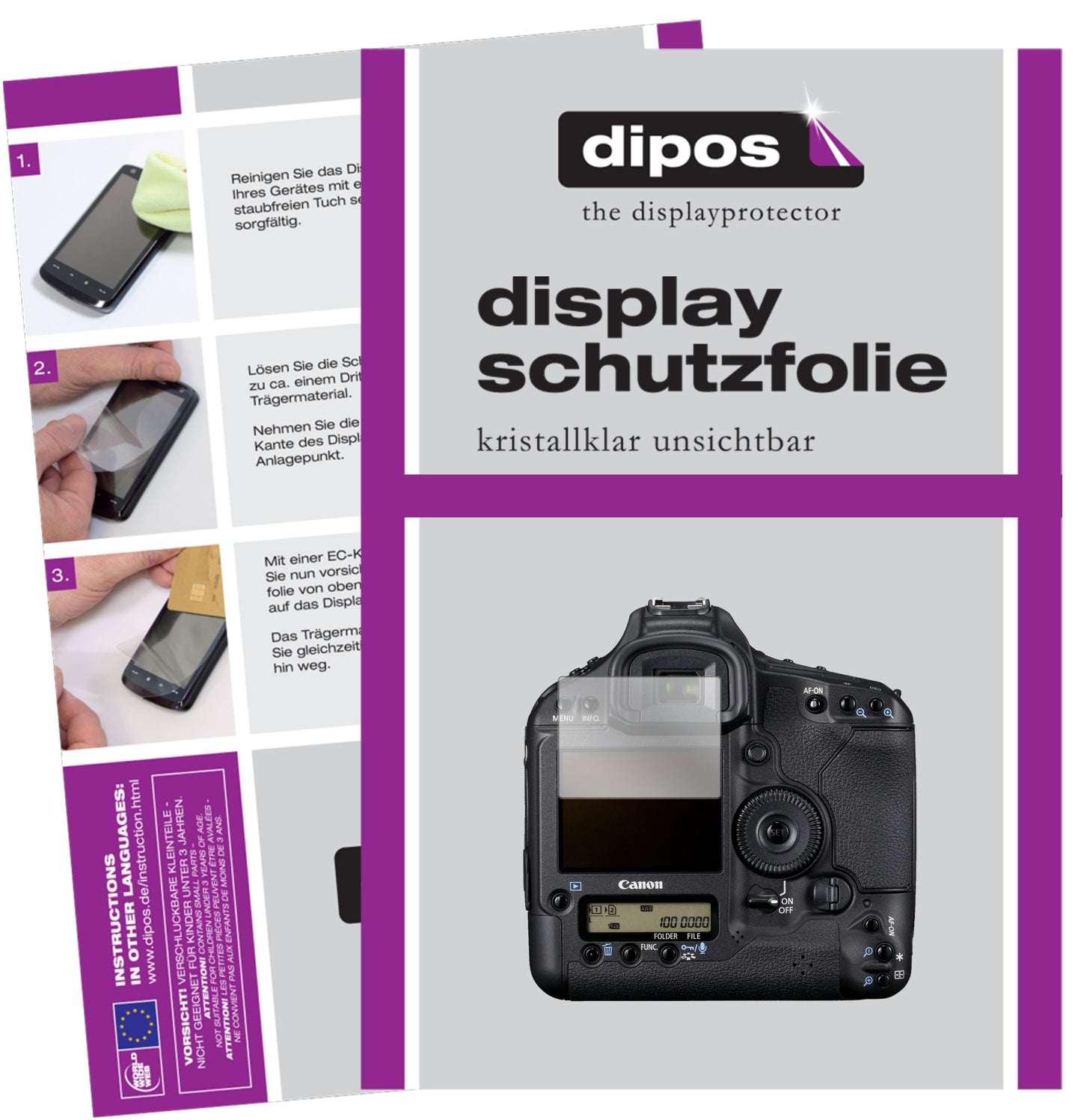 Klare Displayschutzfolie von dipos passend für Canon Eos 1D Mark IV, präziser Zuschnitt und blasenfrei montiert