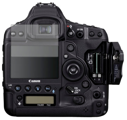 CanonEos 1DX Mark III mit aufgebrachter dipos Displayschutzfolie, die lästige Fingerabdrücke minimiert