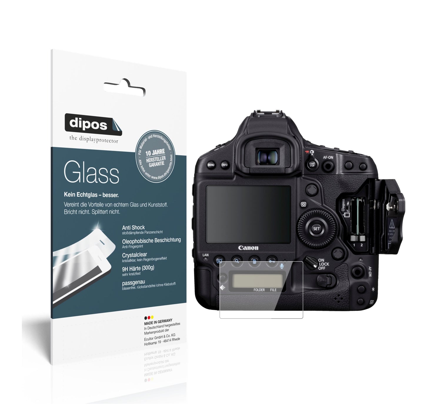 Klare Displayschutzfolie von dipos passend für Canon Eos 1DX Mark II, 9H kratzfest und blasenfrei montiert