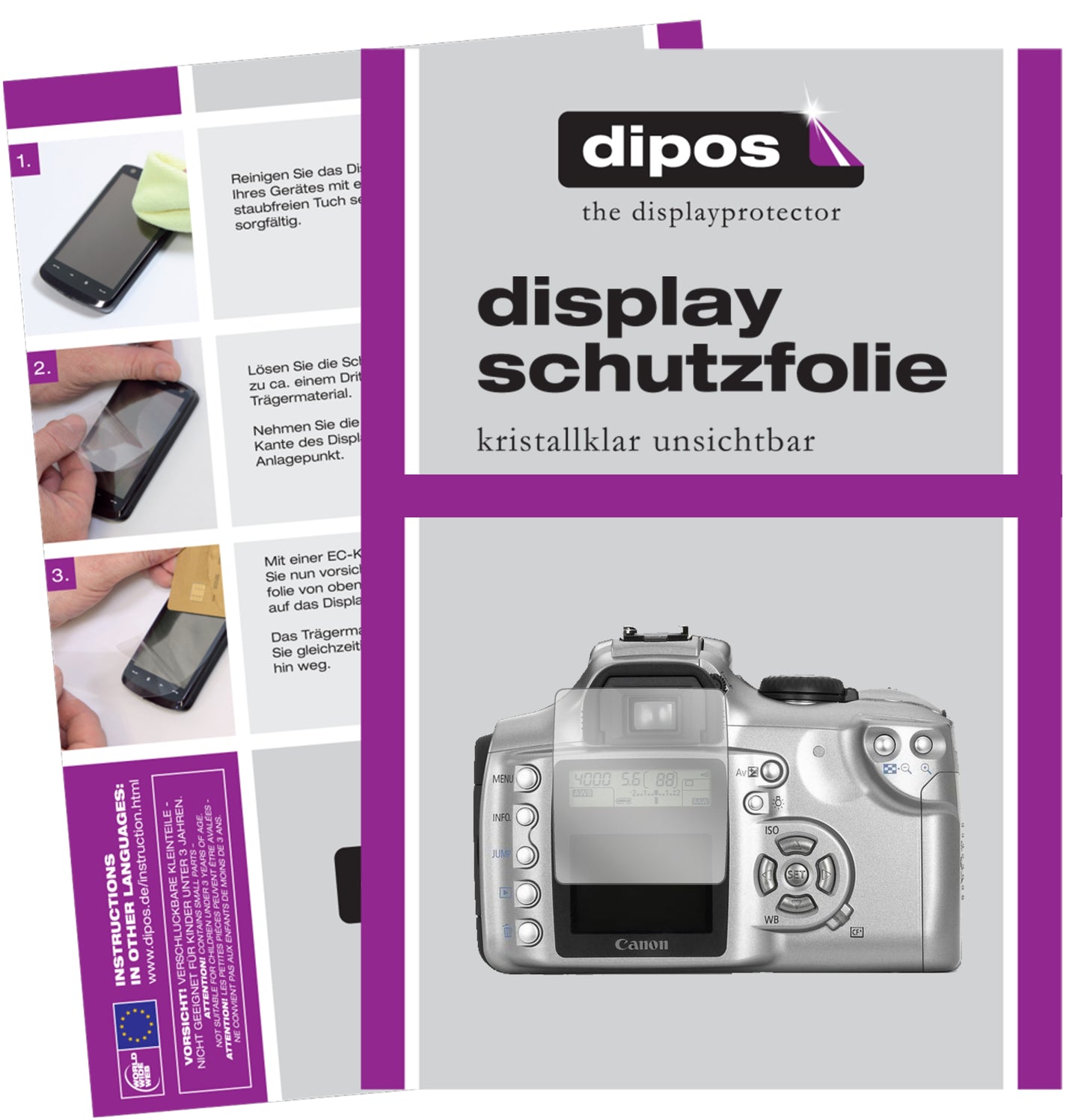 2x Schutzfolie klar für Canon EOS 300D Display-Schutzfolie
