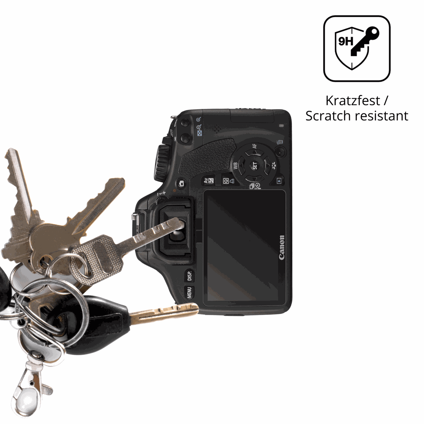 dipos Displayschutz für Canon EOS 550D, transparente Oberfläche, perfekte Passform auch für die Rundungen