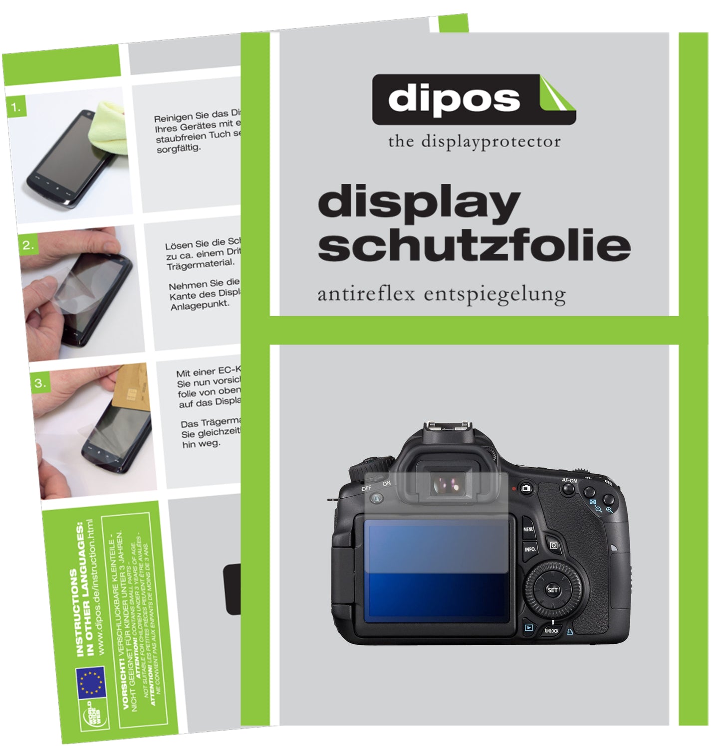 Matte Displayschutzfolie von dipos passend für Canon EOS 60D, präziser Zuschnitt und blasenfrei montiert