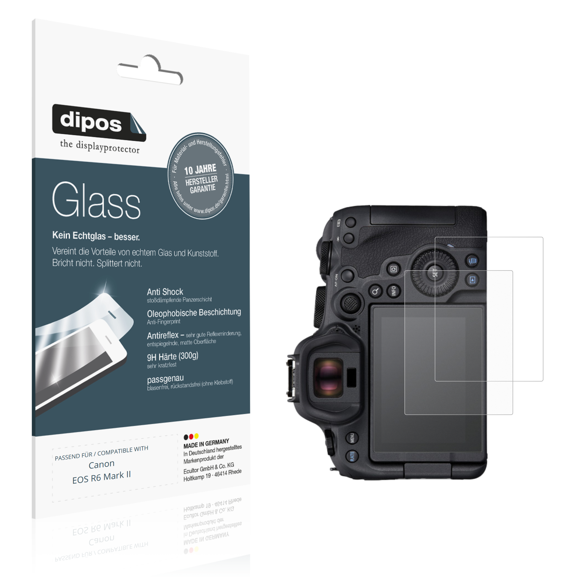 Matte Displayschutzfolie von dipos passend für Canon EOS R6 Mark II, 9H kratzfest und blasenfrei montiert