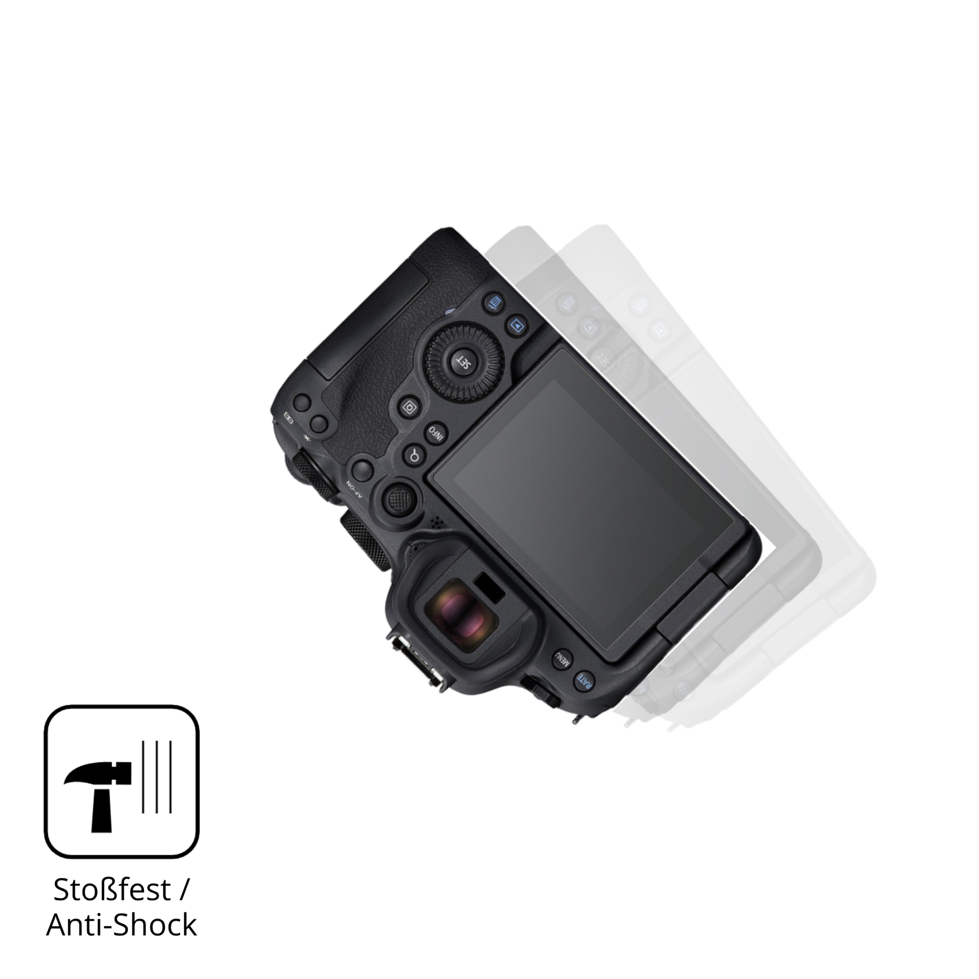 Schutz gegen Kratzer auf dem Canon EOS R6 Mark II Glas durch Schlüssel, Stöße gegen die Tischkante oder Stürze