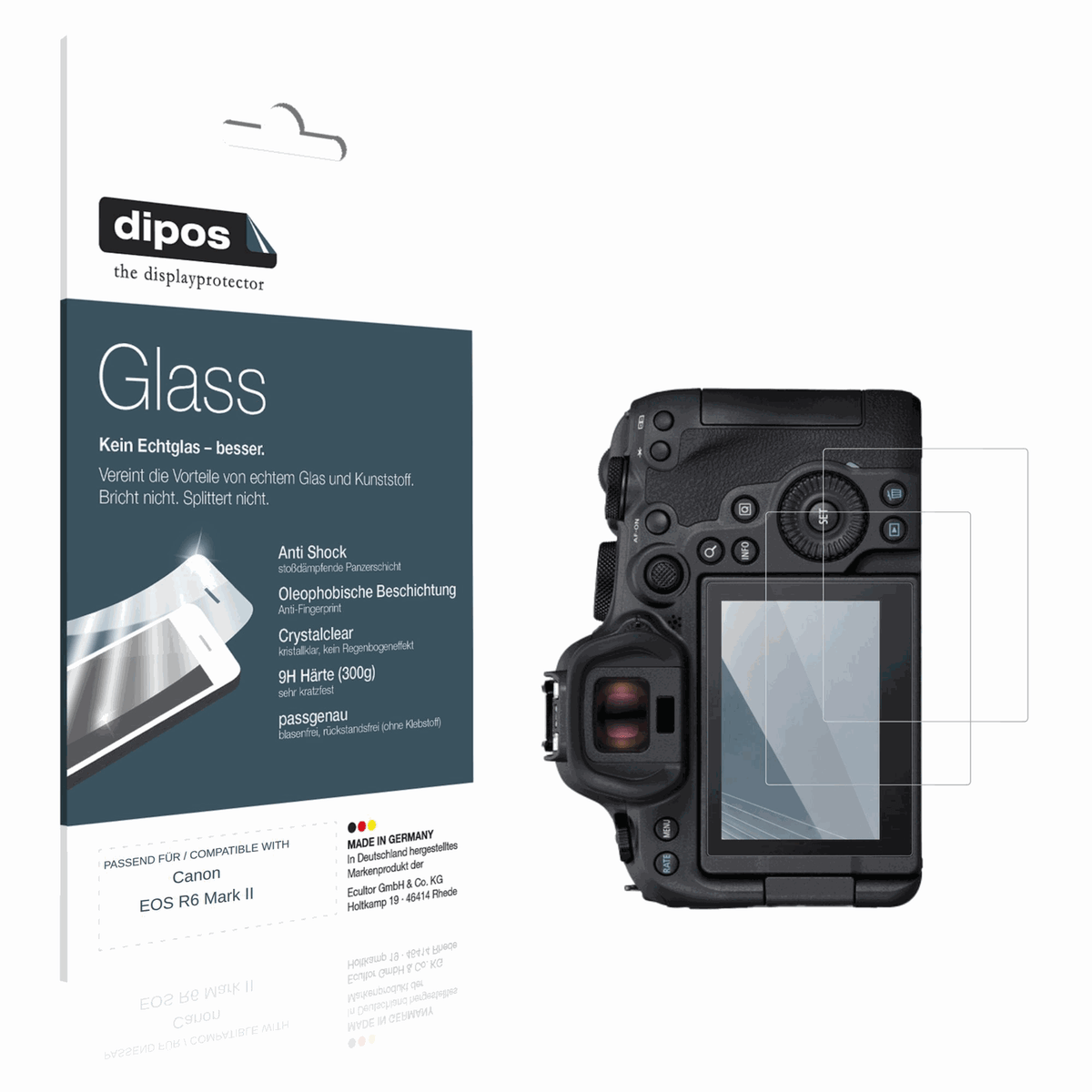 Klare Displayschutzfolie von dipos passend für Canon EOS R6 Mark II, 9H kratzfest und blasenfrei montiert