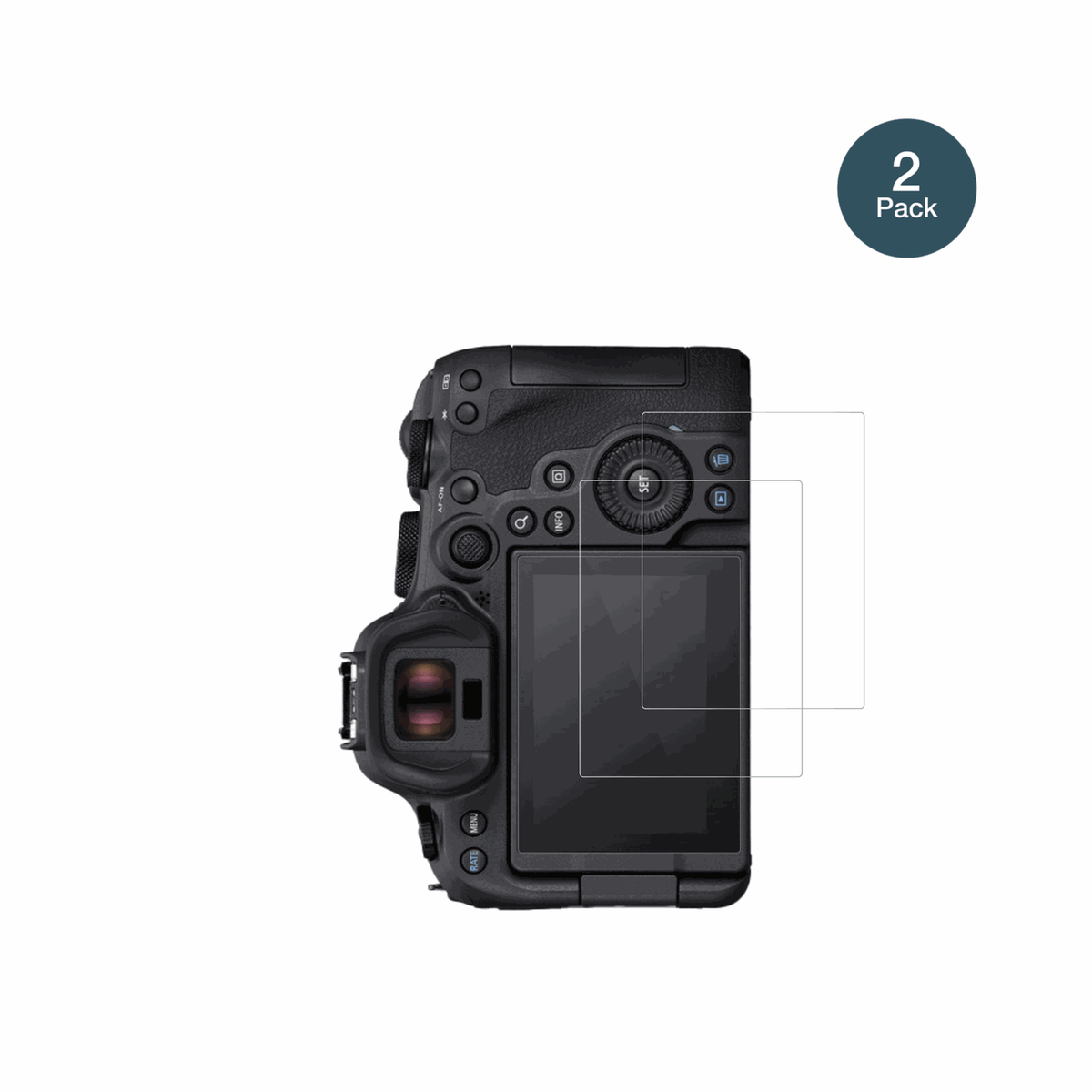 CanonEOS R6 Mark II mit aufgebrachter dipos Flex Schutzfolie, glasklare Darstellung ohne Einschränkungen