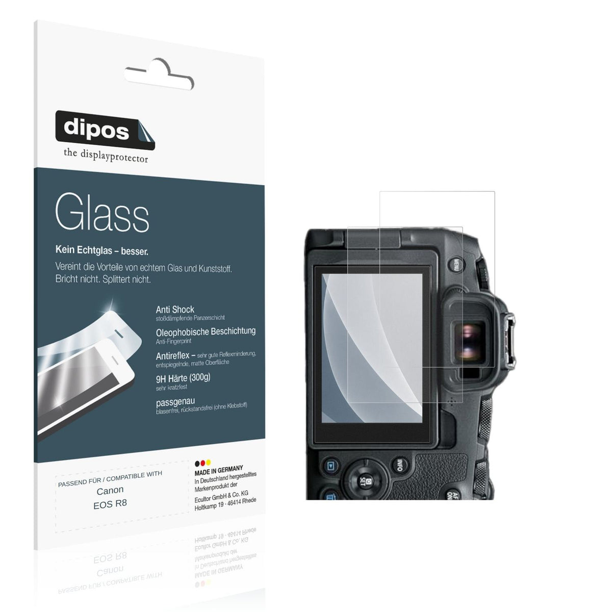 Matte Displayschutzfolie von dipos passend für Canon EOS R8, 9H kratzfest und blasenfrei montiert