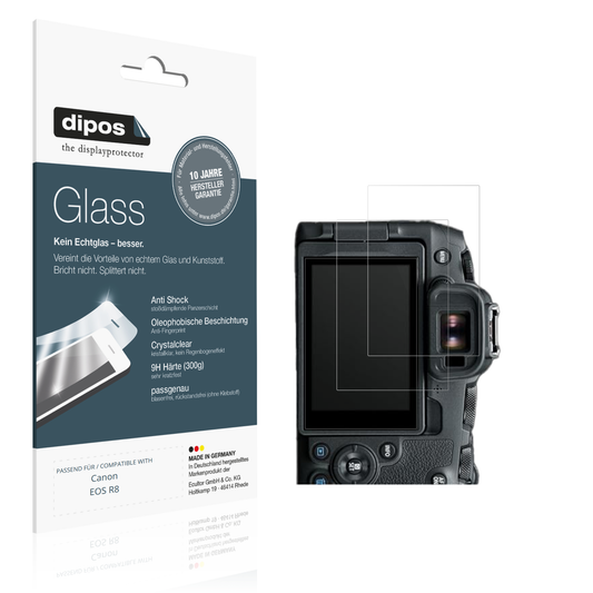 Klare Displayschutzfolie von dipos passend für Canon EOS R8, 9H kratzfest und blasenfrei montiert