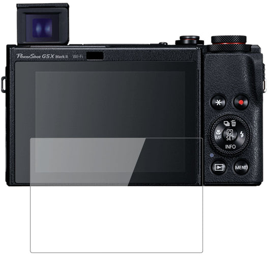 CanonPowerShot G5X Mark II mit aufgebrachter dipos Flex Schutzfolie, glasklare Darstellung ohne Einschränkungen