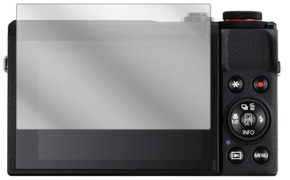 CanonPowerShot G7X Mark III mit aufgebrachter dipos Displayschutzfolie, glasklare Darstellung ohne Einschränkungen