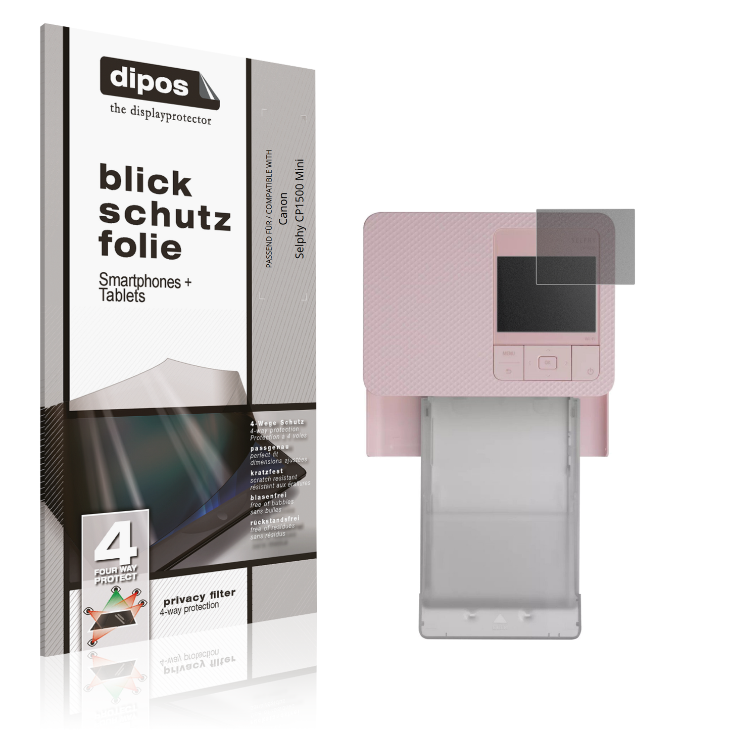 Blickschutzfolie von dipos passend für Canon Selphy CP1500 Mini, präziser Zuschnitt und blasenfrei montiert