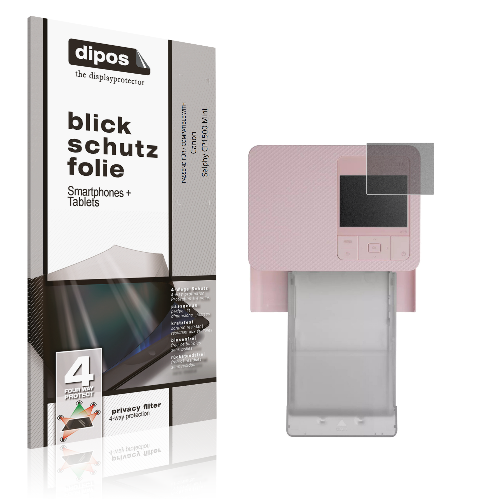 Blickschutzfolie von dipos passend für Canon Selphy CP1500 Mini, präziser Zuschnitt und blasenfrei montiert