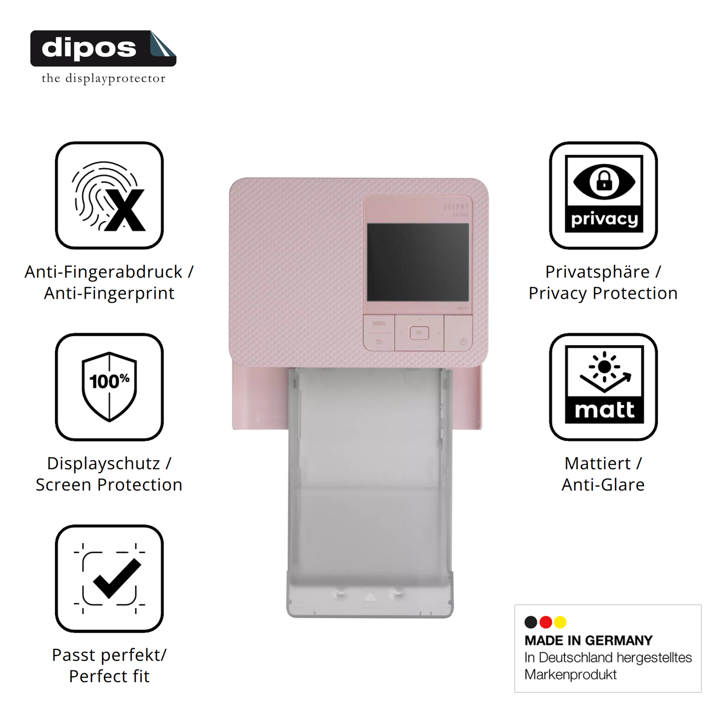 Privatsphäre-Schutz durch Sichtschutz-Folie passend zugeschnitten für Canon Selphy CP1500 Mini