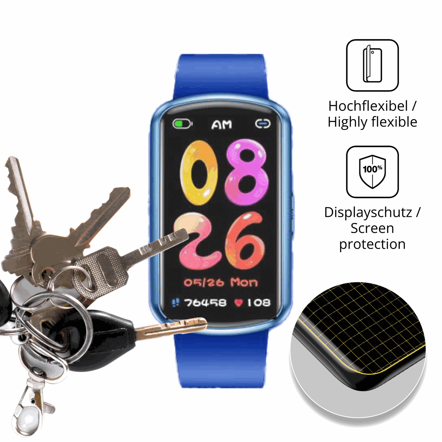 dipos Displayschutz für Cantaos Kids Smartwatch 1.47 Zoll, transparente Oberfläche, perfekte Passform auch für die Rundungen