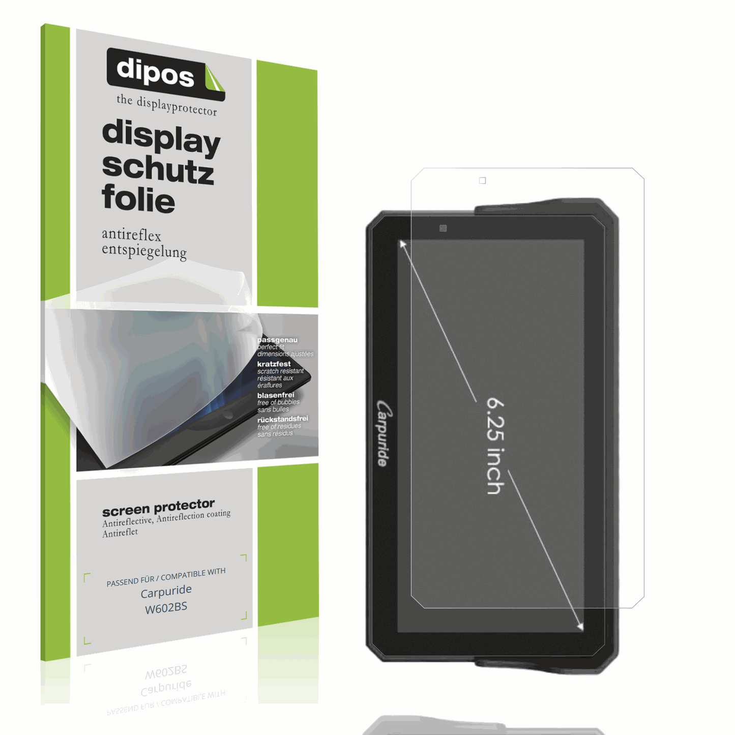 Matte Displayschutzfolie von dipos passend für Carpuride W602BS, präziser Zuschnitt und blasenfrei montiert