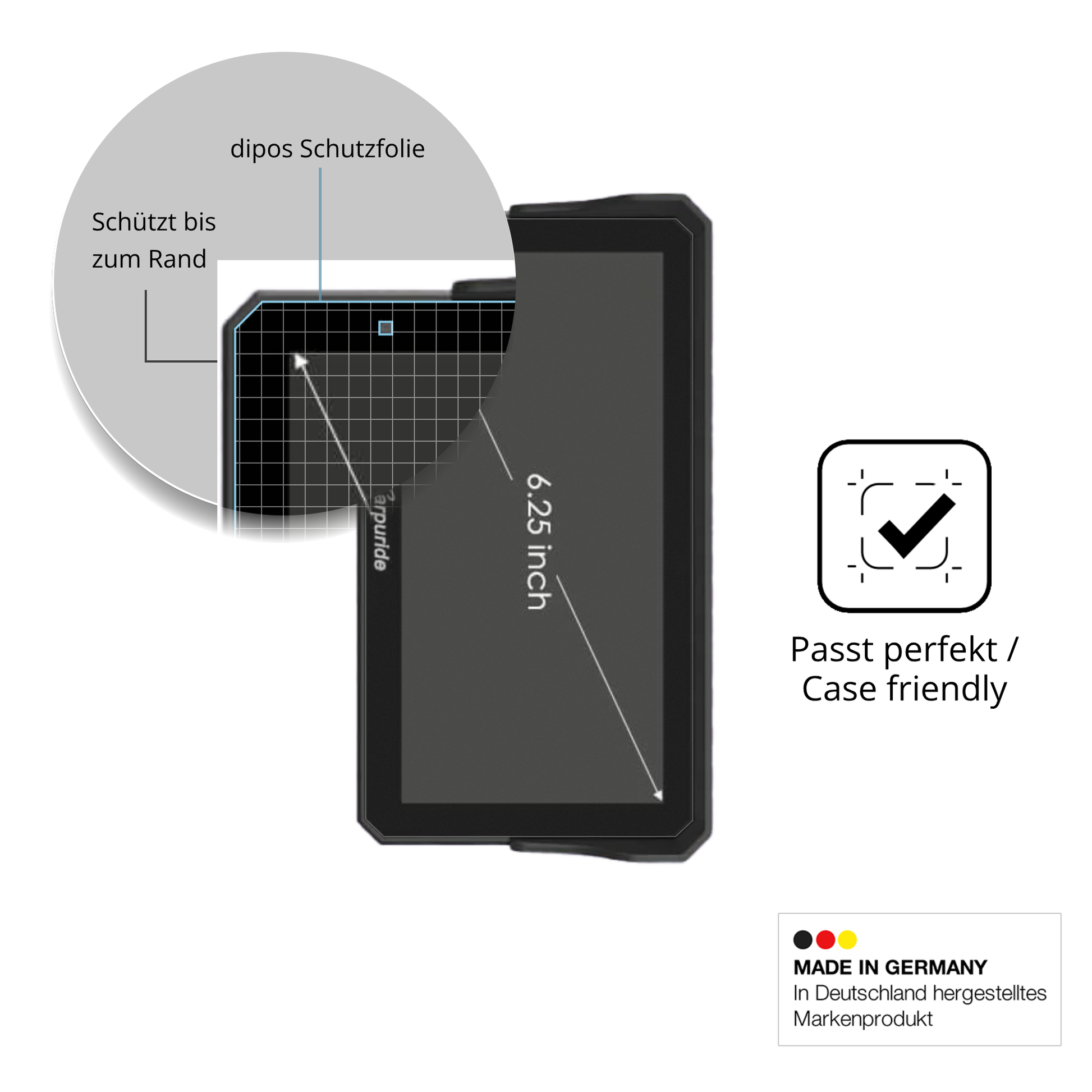 Schutzglasfolie mit optimaler Passform, zur Verwendung mit Hüllen geeignet