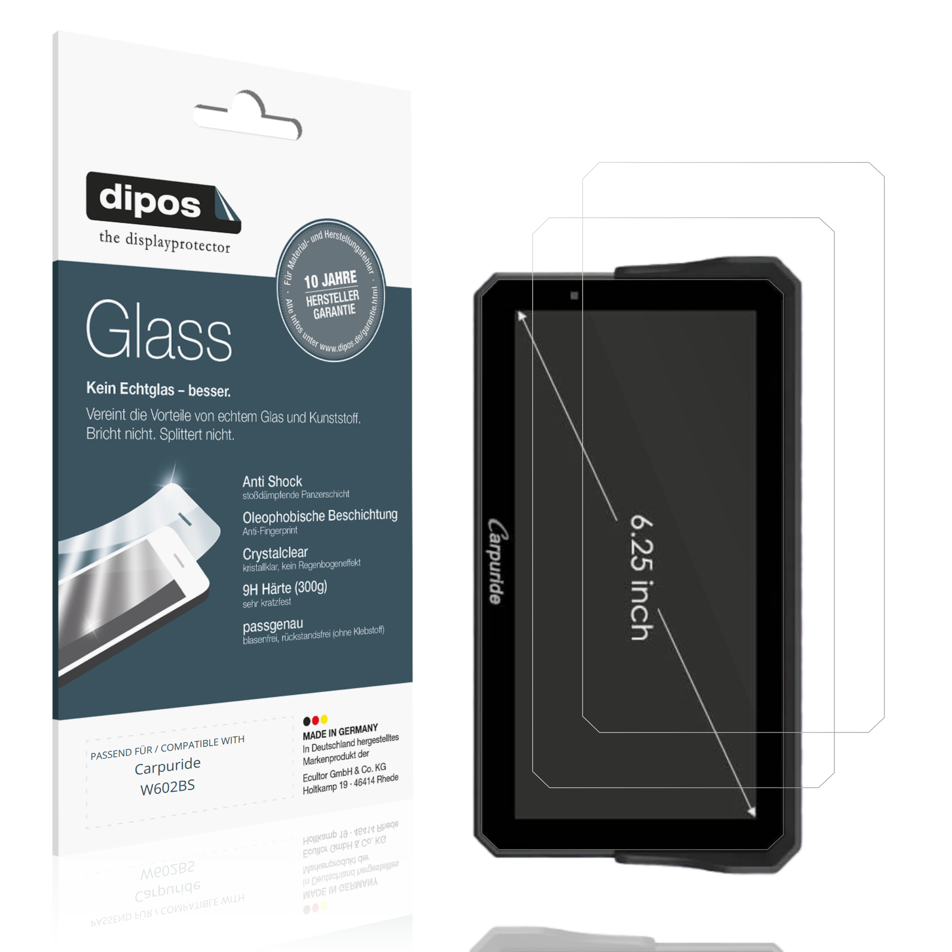 Klare Displayschutzfolie von dipos passend für Carpuride W602BS, 9H kratzfest und blasenfrei montiert
