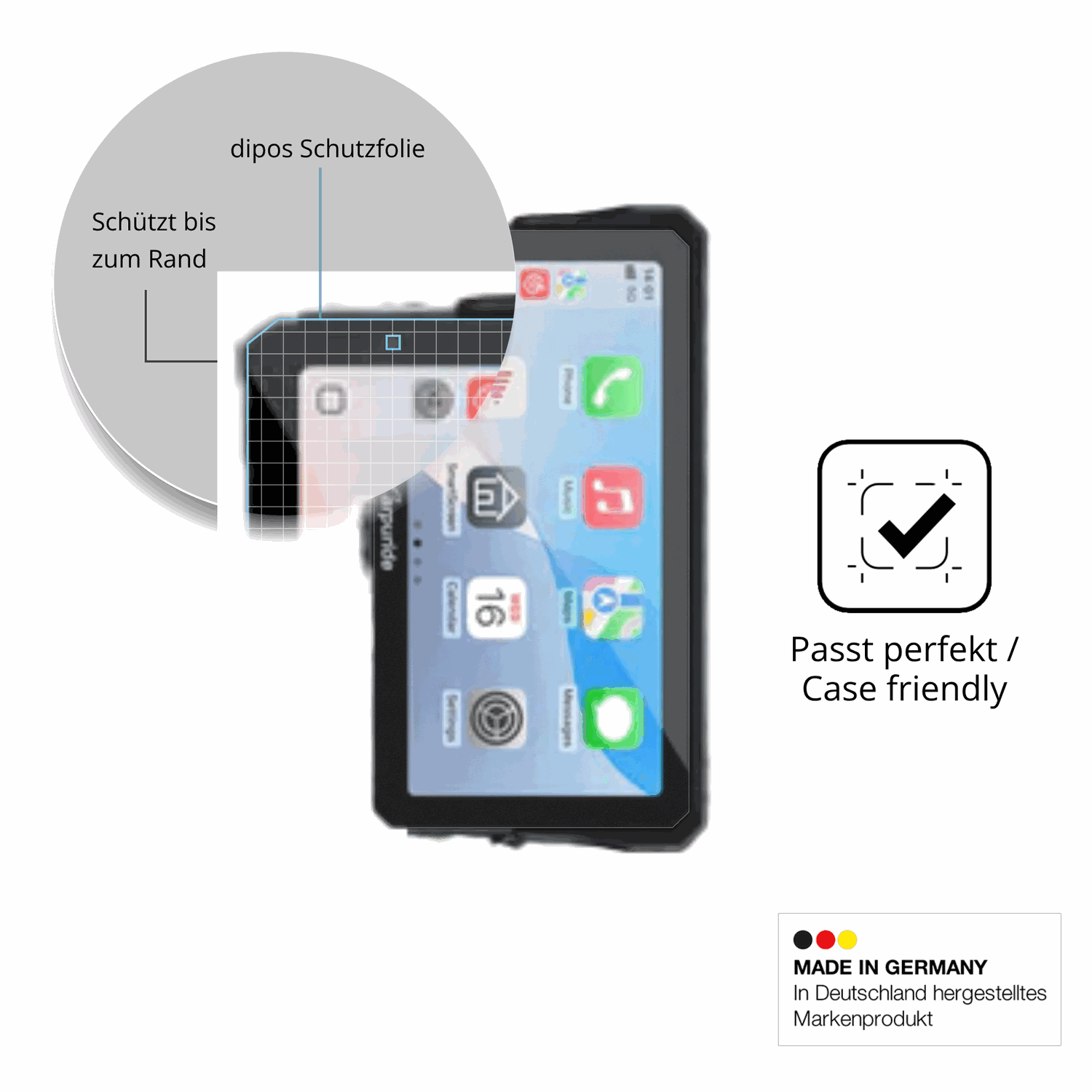 Schutzglasfolie mit optimaler Passform, zur Verwendung mit Hüllen geeignet