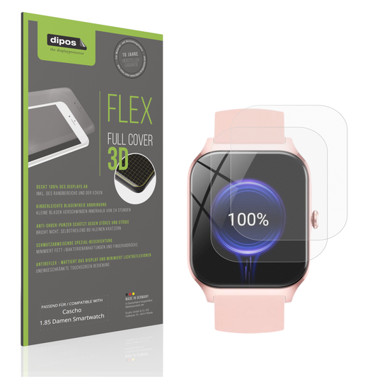 Matte Displayschutzfolie von dipos passend für cascho1.85 damen smartwatch, 100% Displayabdeckung und blasenfreie Montage