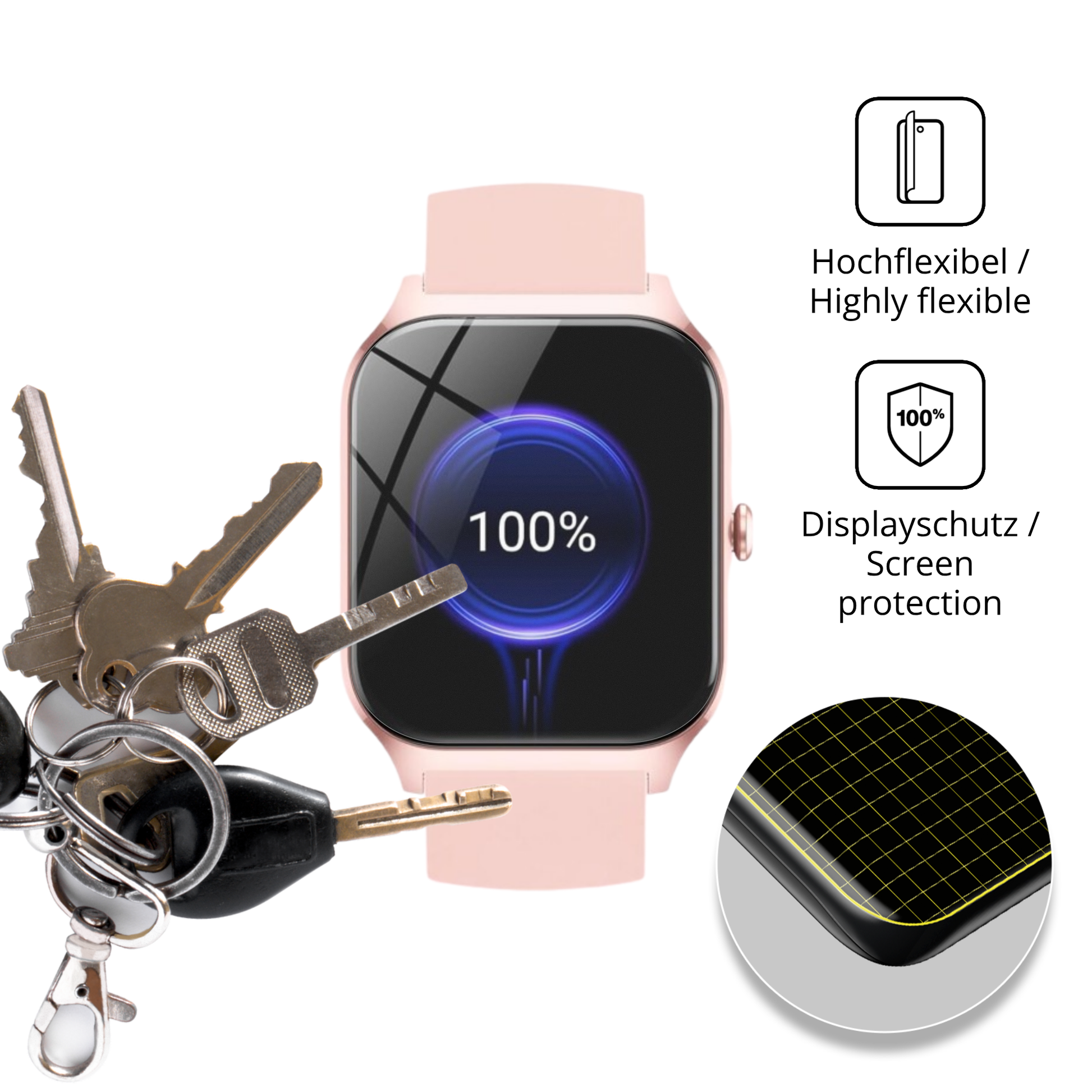 dipos Displayschutz für cascho1.85 damen smartwatch, transparente Oberfläche, perfekte Passform auch für die Rundungen