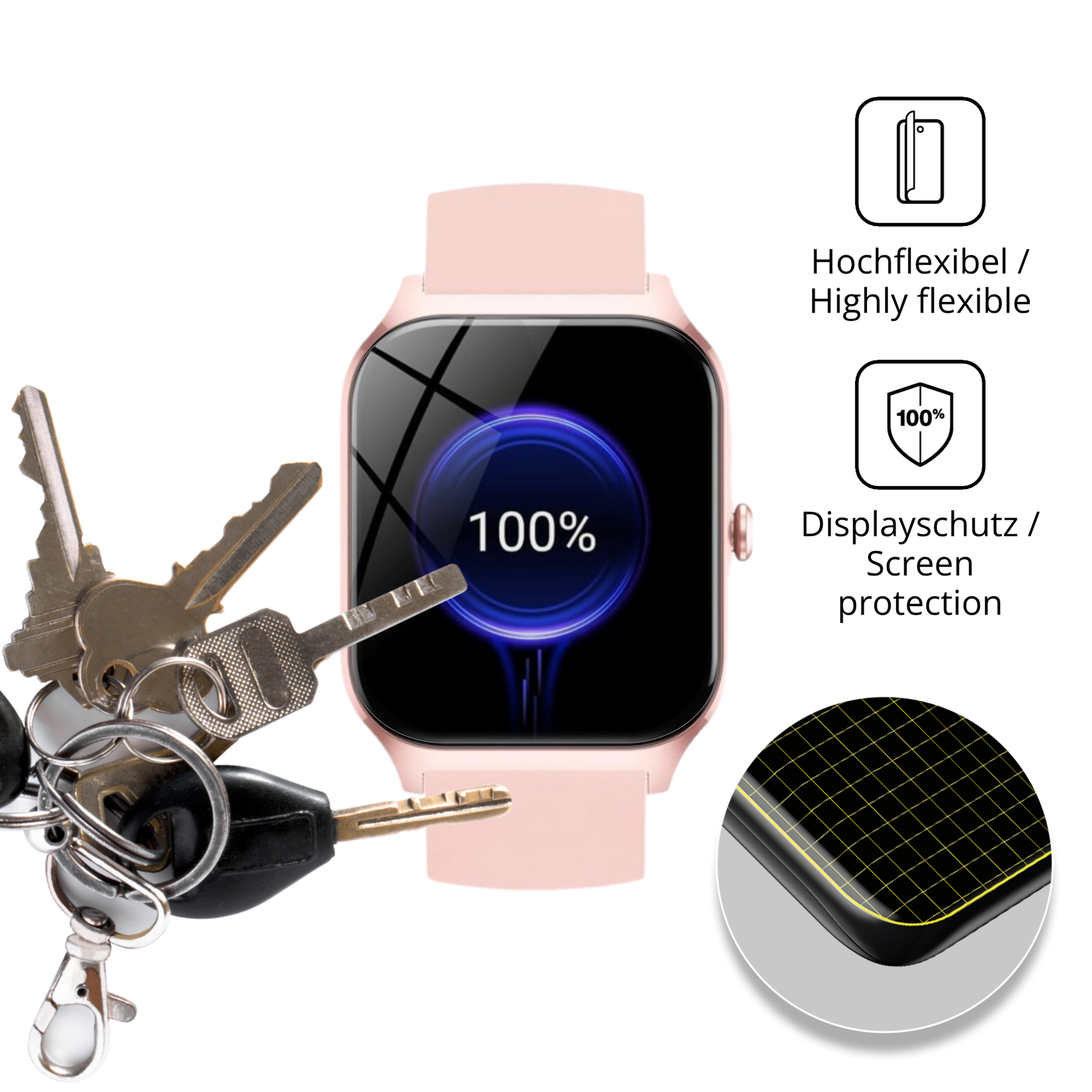 dipos Displayschutz für cascho1.85 damen smartwatch, transparente Oberfläche, geringe Dicke und perfekte Passform