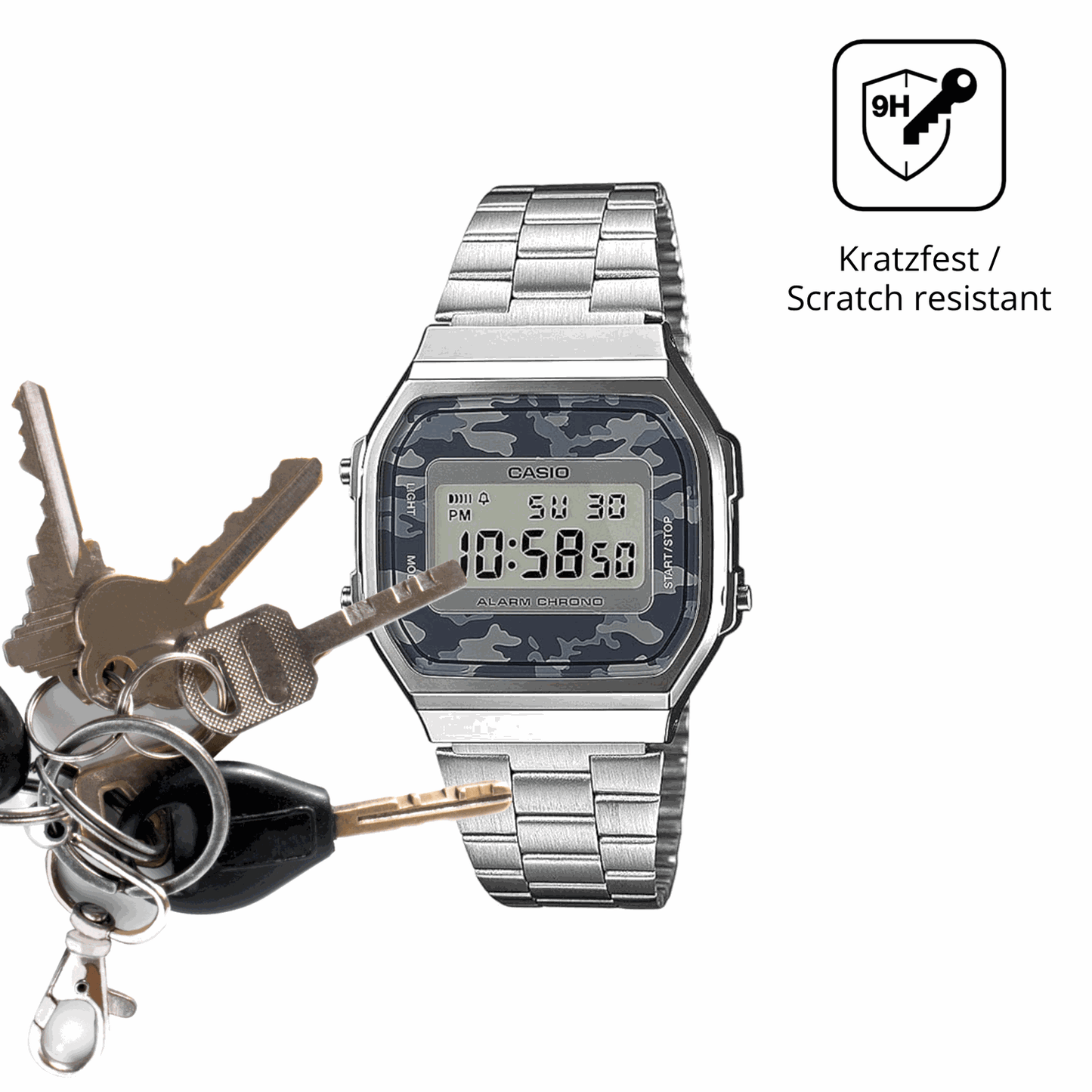 dipos Displayschutz f�r Casio A168WEC-1EF, transparente Oberfl�che, perfekte Passform auch f�r die Rundungen