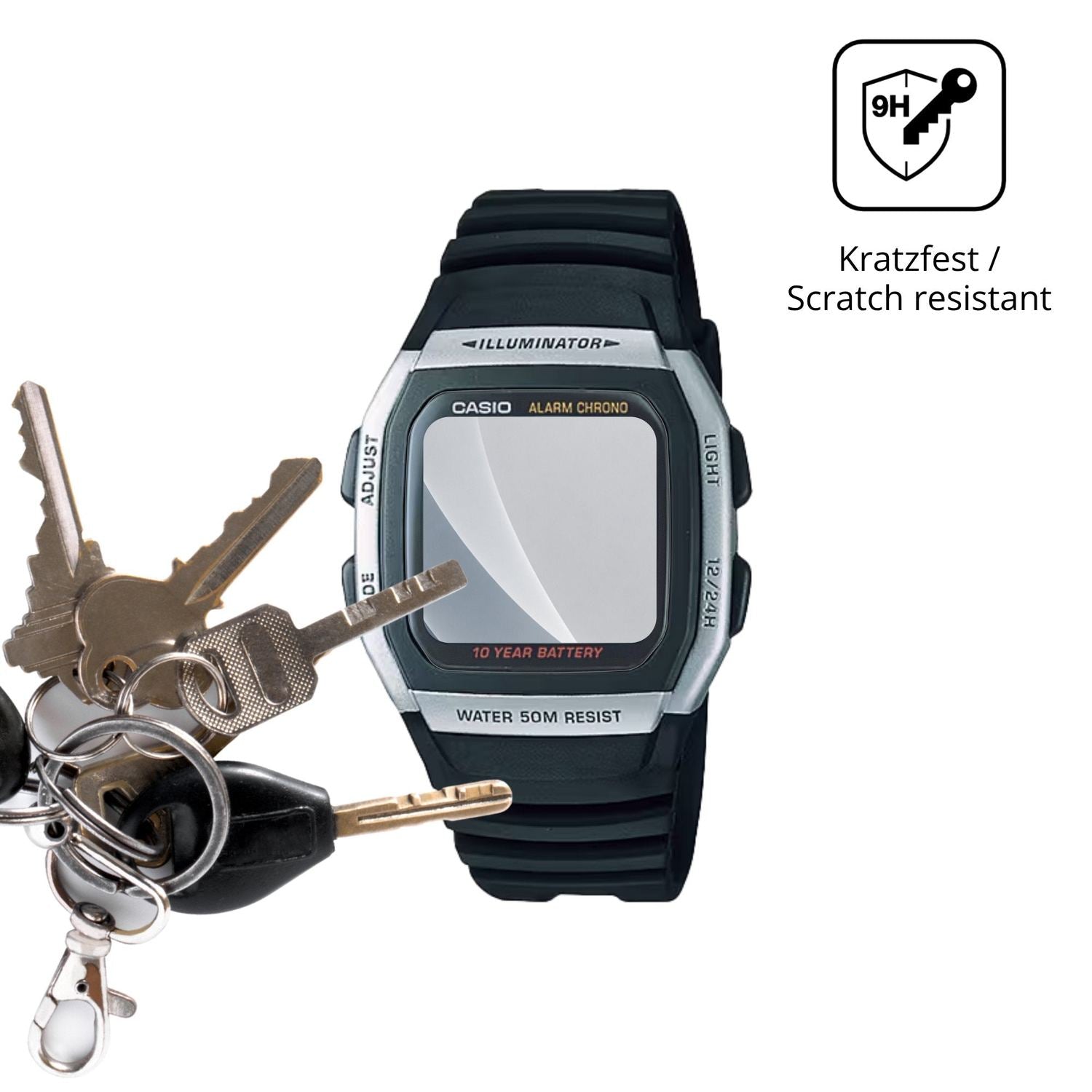 dipos Displayschutz für Casio W-96H-1AV, mattierte Oberfläche, robuste Festigkeit und perfekte Passform