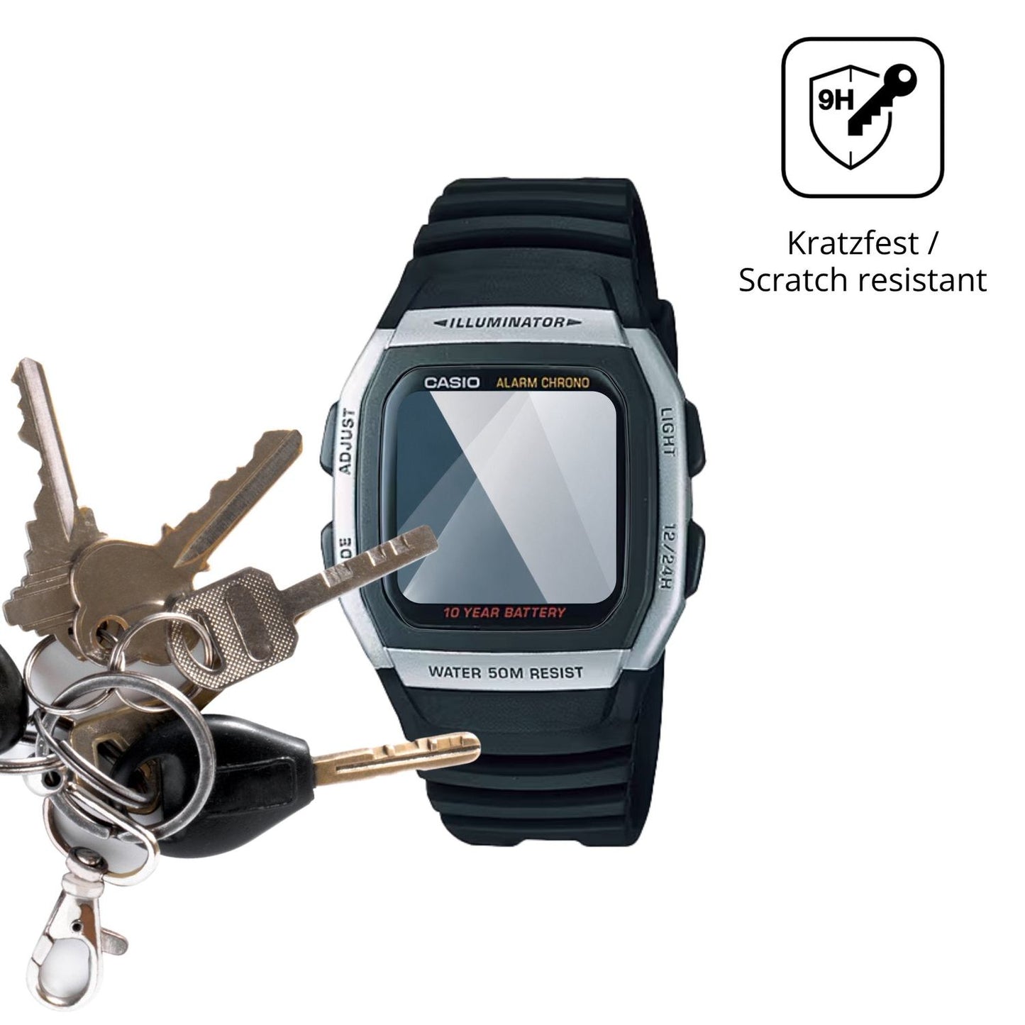 dipos Displayschutz für Casio W-96H-1AV, transparente Oberfläche, perfekte Passform auch für die Rundungen