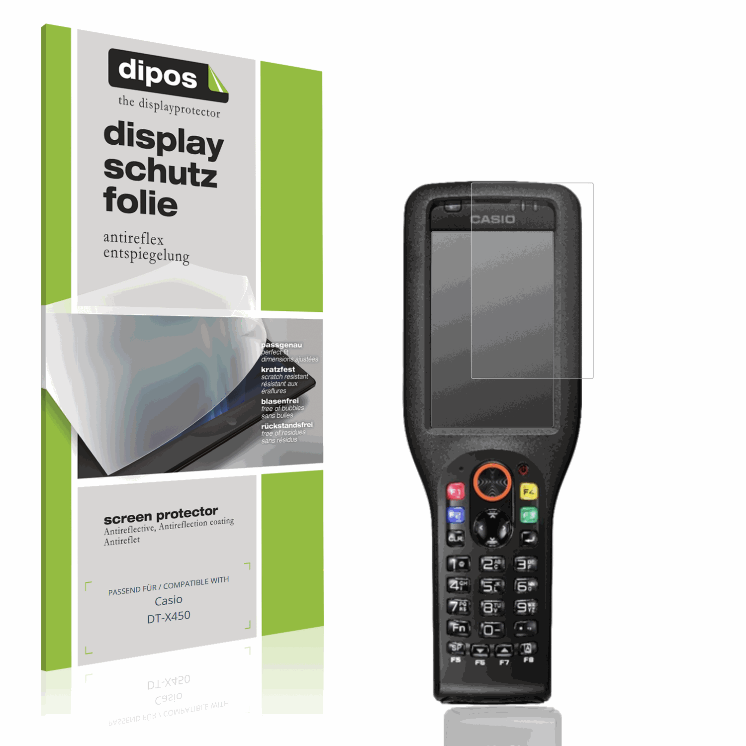 Matte Displayschutzfolie von dipos passend für Casio DT-X450, präziser Zuschnitt und blasenfrei montiert