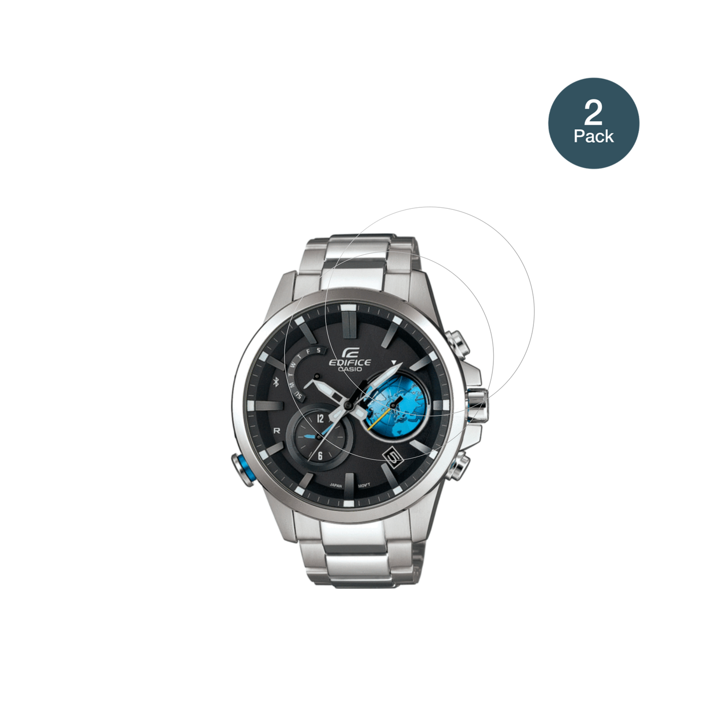 CasioEdifice EQB-600D mit aufgebrachter dipos Flex Schutzfolie, glasklare Darstellung ohne Einschränkungen