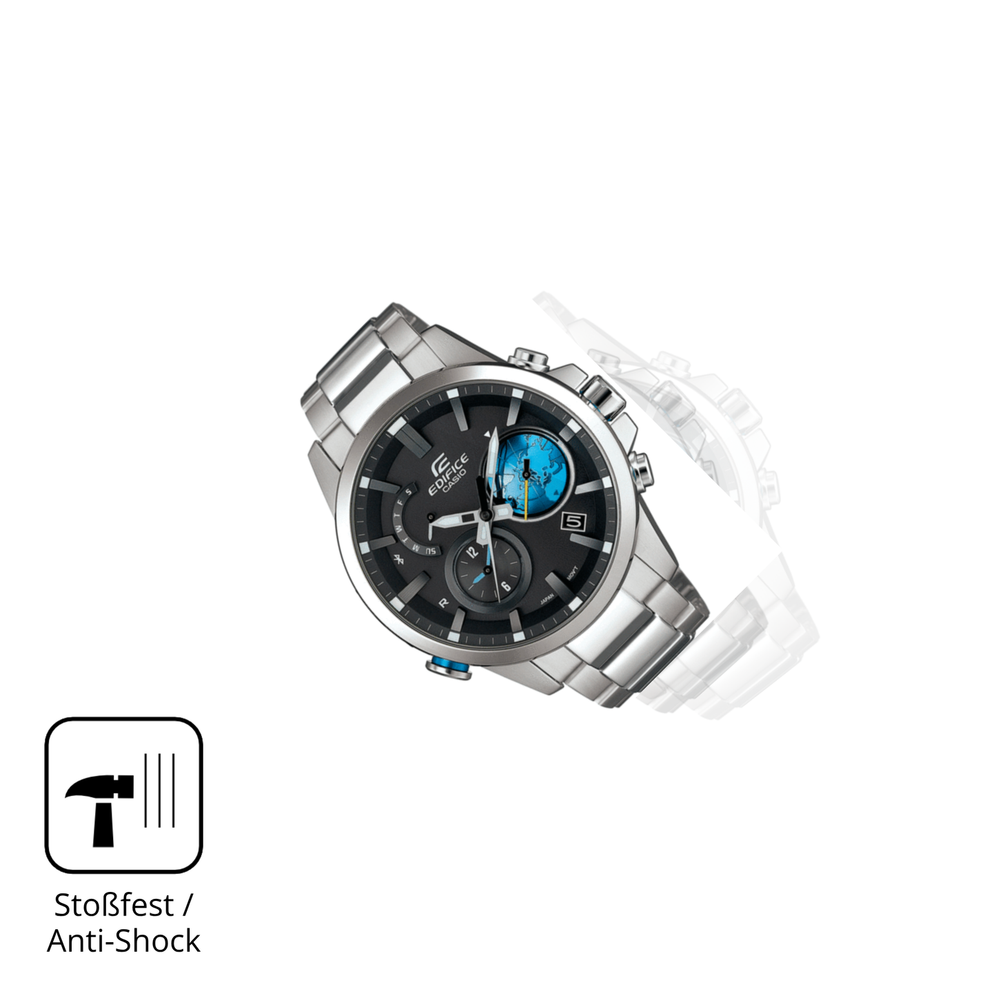 Schutz gegen Kratzer auf dem Casio Edifice EQB-600D Glas durch Schlüssel, Stöße gegen die Tischkante oder Stürze