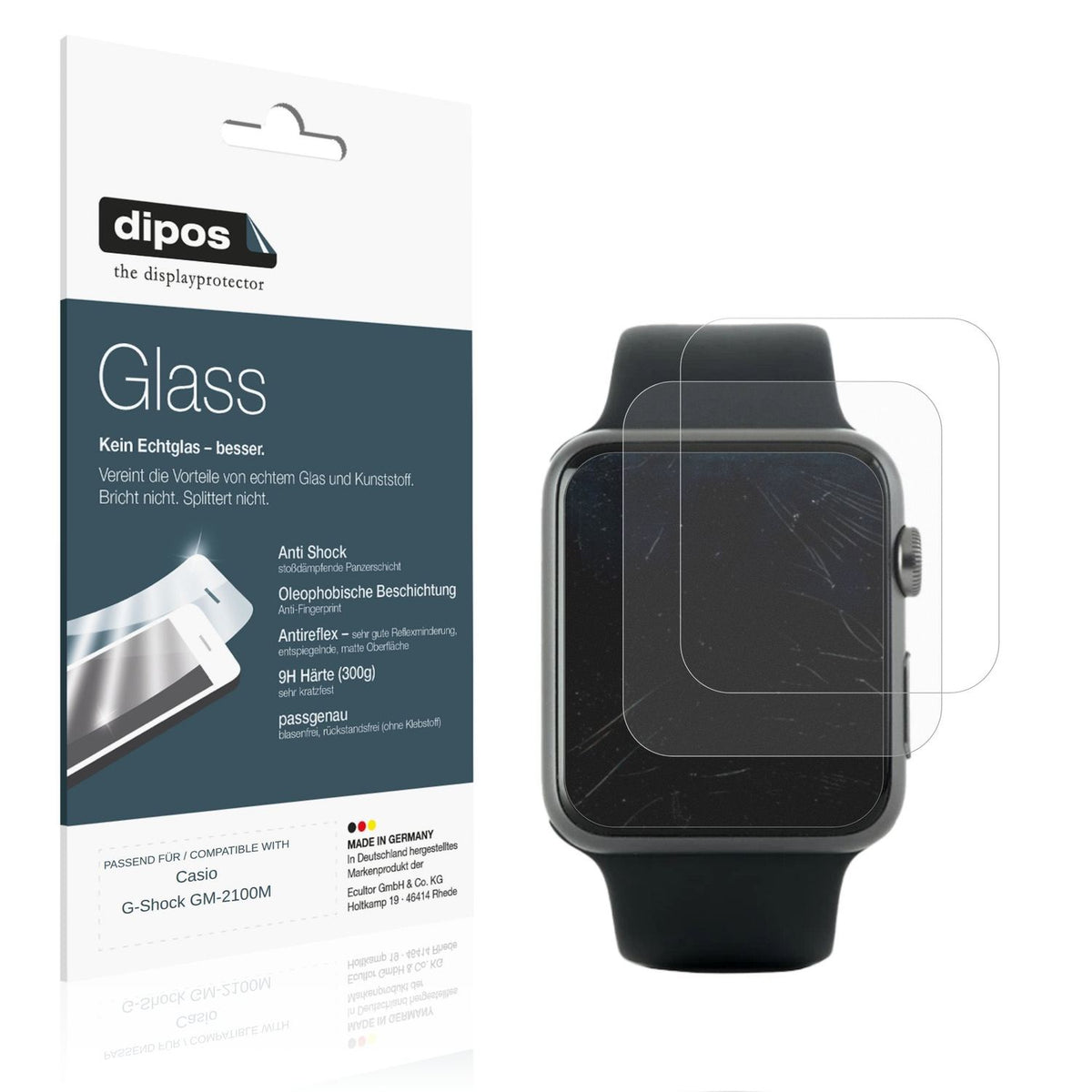 Matte Displayschutzfolie von dipos passend für Casio G-Shock GM-2100M, 9H kratzfest und blasenfrei montiert