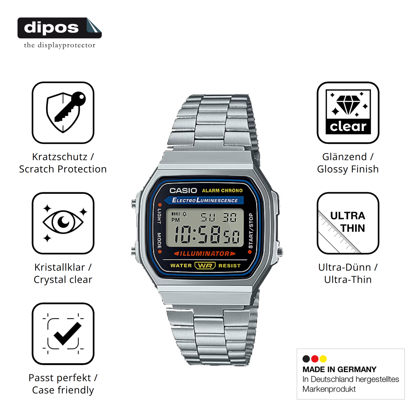 6x Schutzfolie klar für Casio Iconic A168WA-1 Display-Schutzfolie