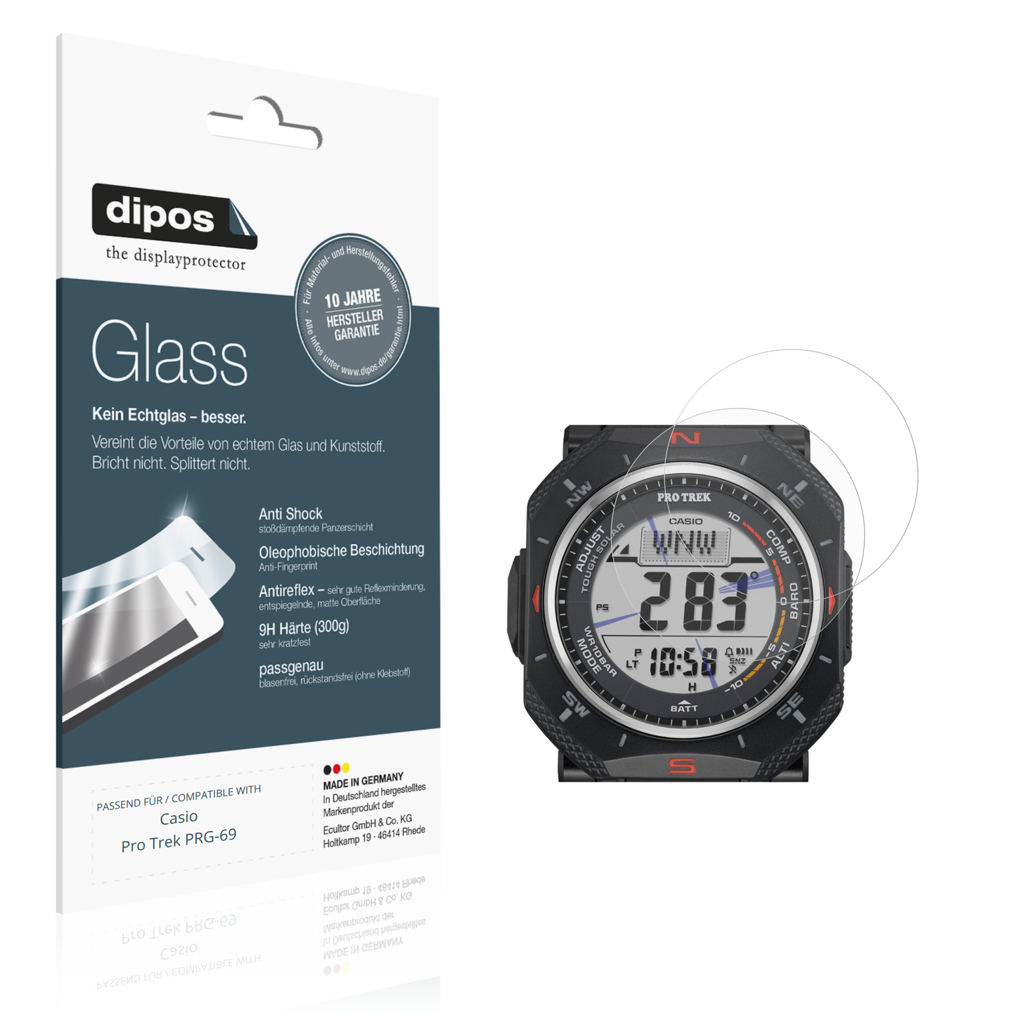 Matte Displayschutzfolie von dipos passend für Casio Pro Trek PRG-69, 9H kratzfest und blasenfrei montiert