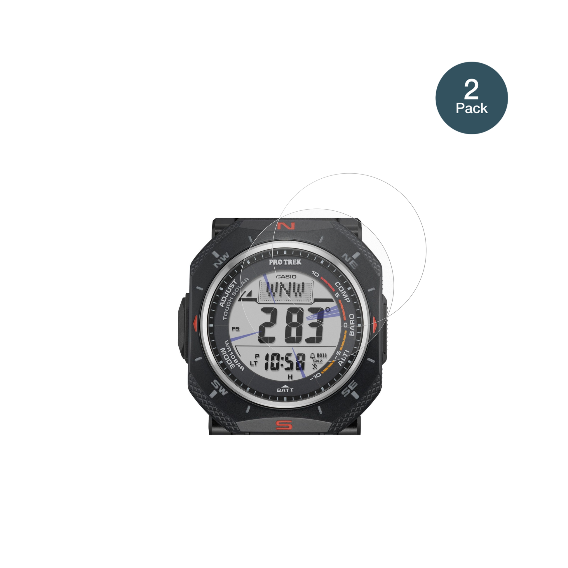 CasioPro Trek PRG-69 mit aufgebrachter dipos Panzerfolie, die lästige Fingerabdrücke minimiert