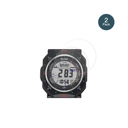 CasioPro Trek PRG-69 mit aufgebrachter dipos Panzerfolie, die lästige Fingerabdrücke minimiert