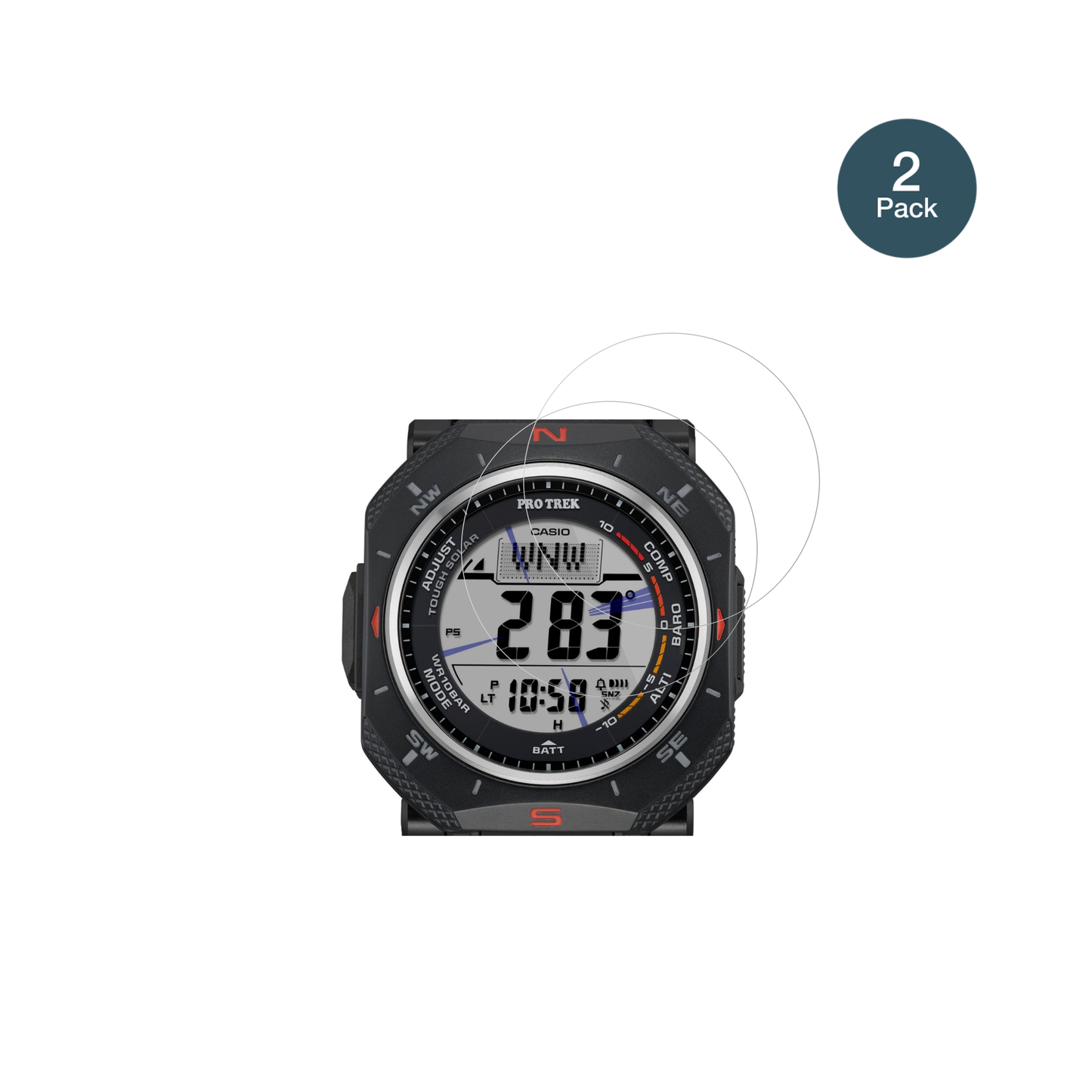 CasioPro Trek PRG-69 mit aufgebrachter dipos Flex Schutzfolie, glasklare Darstellung ohne Einschränkungen