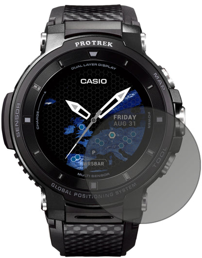 CasioPro Trek smart WSD-F30 mit aufgebrachtem dipos Displayschutz, der seitliche Einblicke blockiert