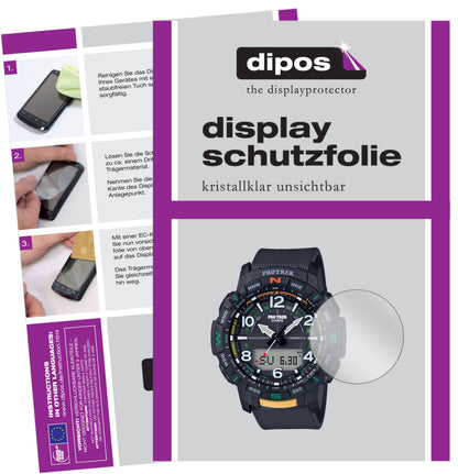 Klare Displayschutzfolie von dipos passend für Casio PRT-B50 Pro Trek, präziser Zuschnitt und blasenfrei montiert