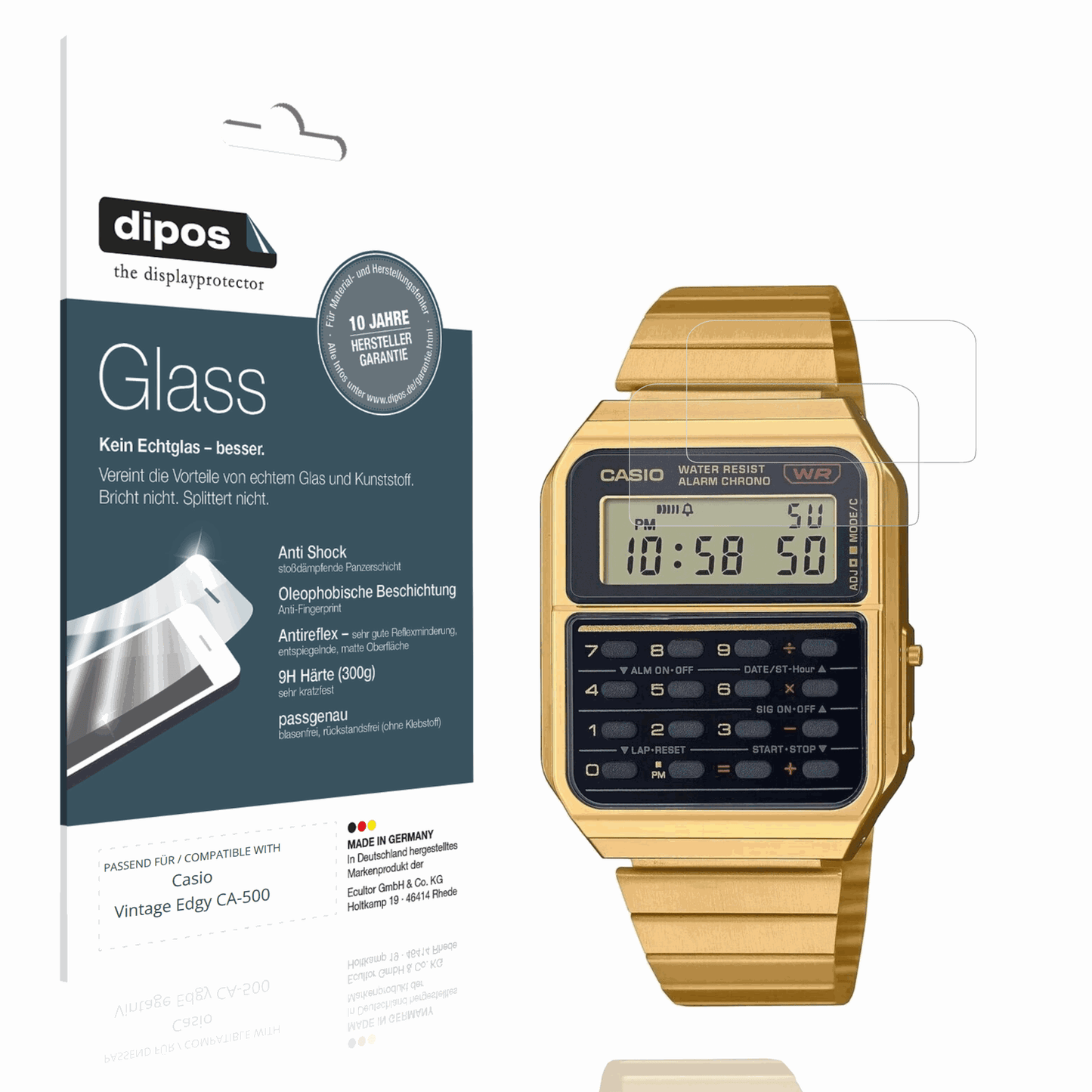 Matte Displayschutzfolie von dipos passend für casiovintage edgy ca-500, 9H kratzfest und blasenfrei montiert