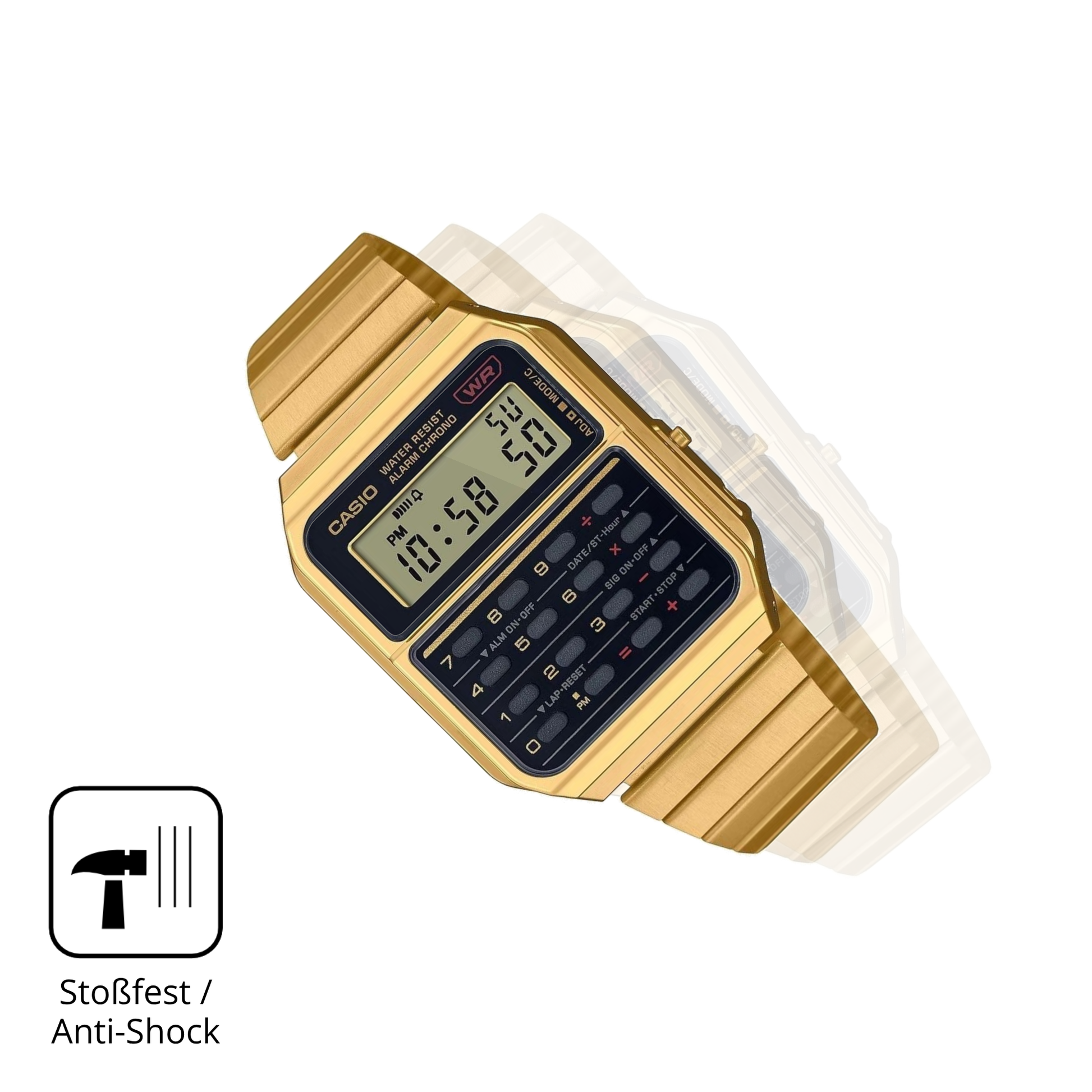 Schutz gegen Kratzer auf dem casiovintage edgy ca-500 Glas durch Schlüssel, Stöße gegen die Tischkante oder Stürze